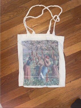 Vintage-Style Printed Canvas Tote Bag in Cream with Pastel Artwork